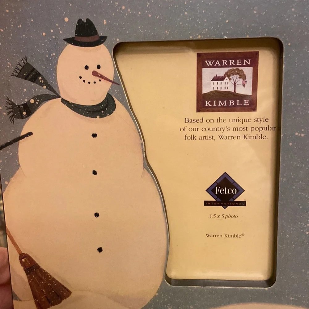 WARREN KIMBLE Folk Art Snowman Painted Wooden Picture Frame